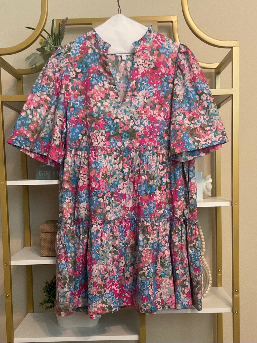 Women’s Floral Tiered Dress in Pink & Blue